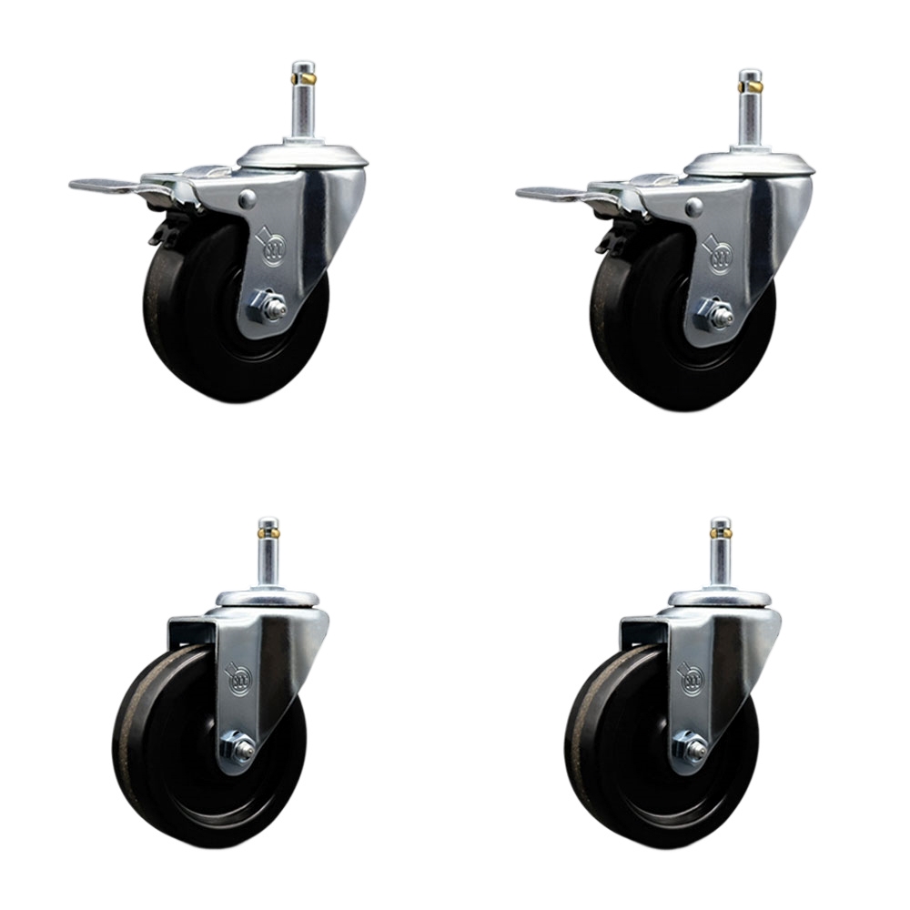 SCC-GRTTL20S414-PHR-716138-2-S-2 Phenolic Swivel Grip Ring Stem Caster with Roller Bearing 4 x 1.25 in. Black Wheels & 0.43 in. Stems - Set of 4