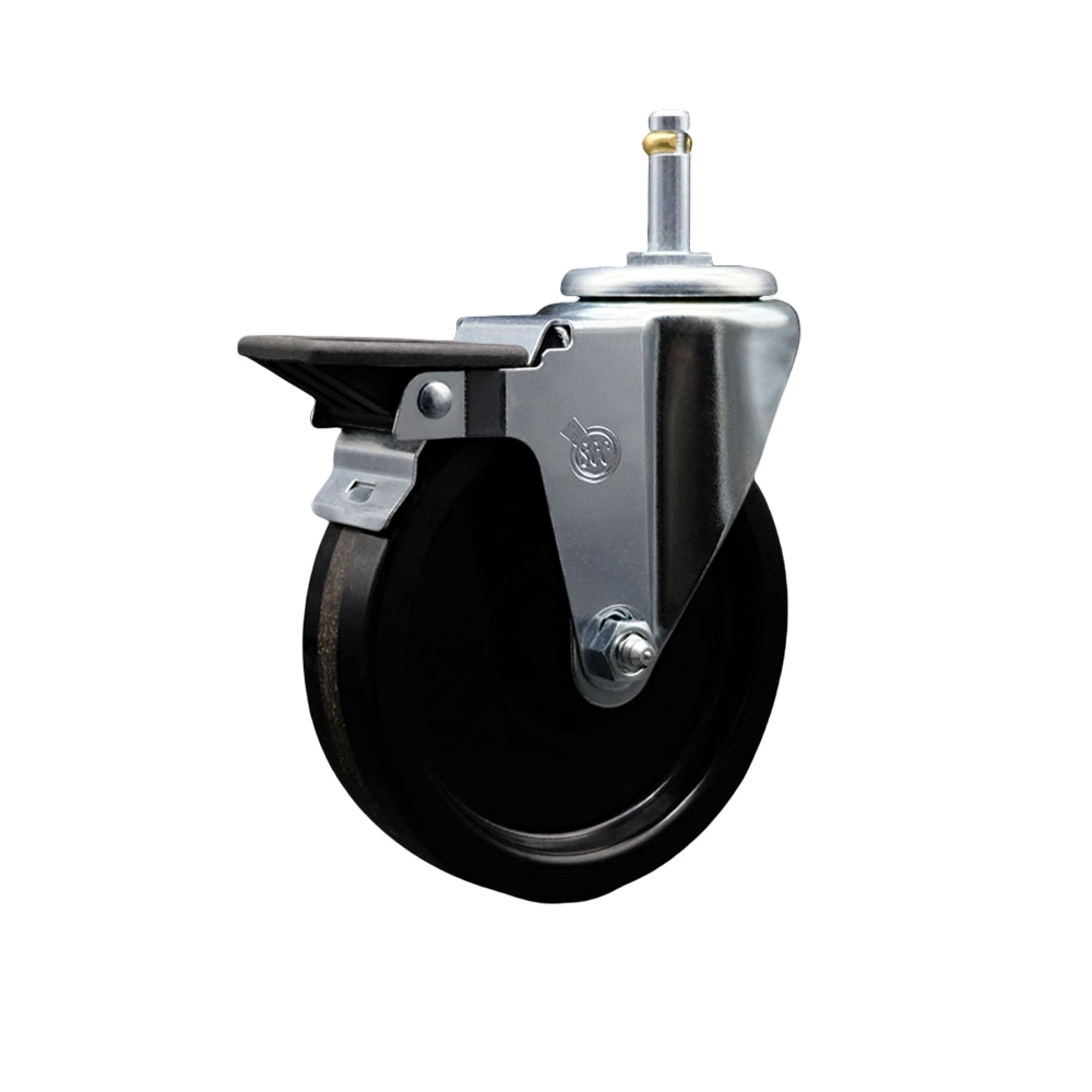 SCC-GR20S514-PHR-PLB-716138 Phenolic Swivel Grip Ring Stem Caster with Roller Bearing 5 x 1.25 in. Black Wheel & 0.43 in. Stem & Posi Locking Brake
