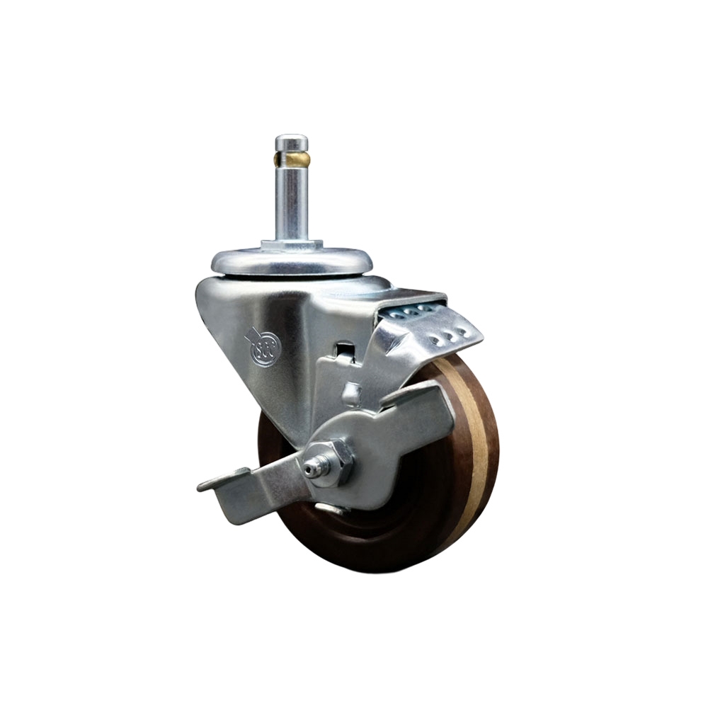 SCC-GR20S314-PHSHT-TLB-716138 High Temperature Phenolic Swivel Grip Ring Stem Caster 3 x 1.25 in. Brown Wheel & 0.43 in. Stem & Top Locking Brake