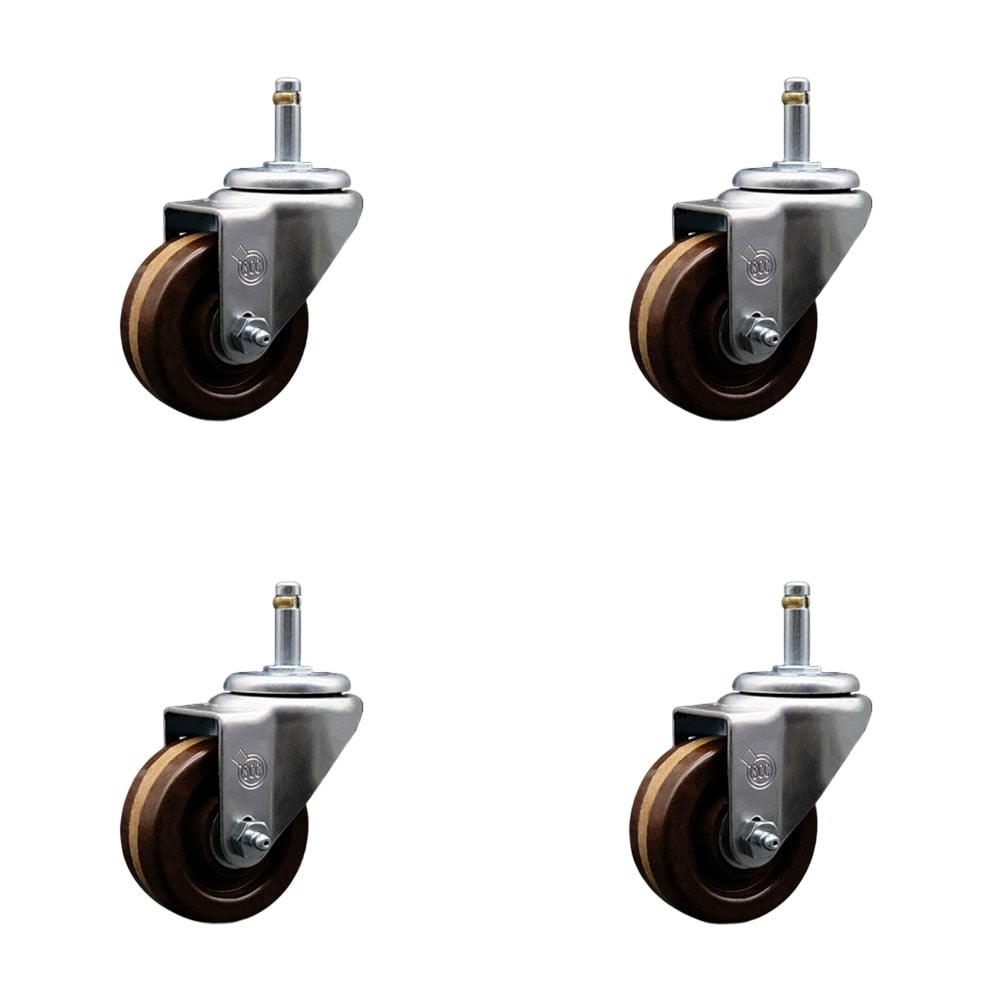 SCC-GR20S314-PHSHT-716138-4 High Temperature Phenolic Swivel Grip Ring Stem Caster with 3 x 1.25 in. Brown Wheels & 0.43 in. Stems - Set of 4