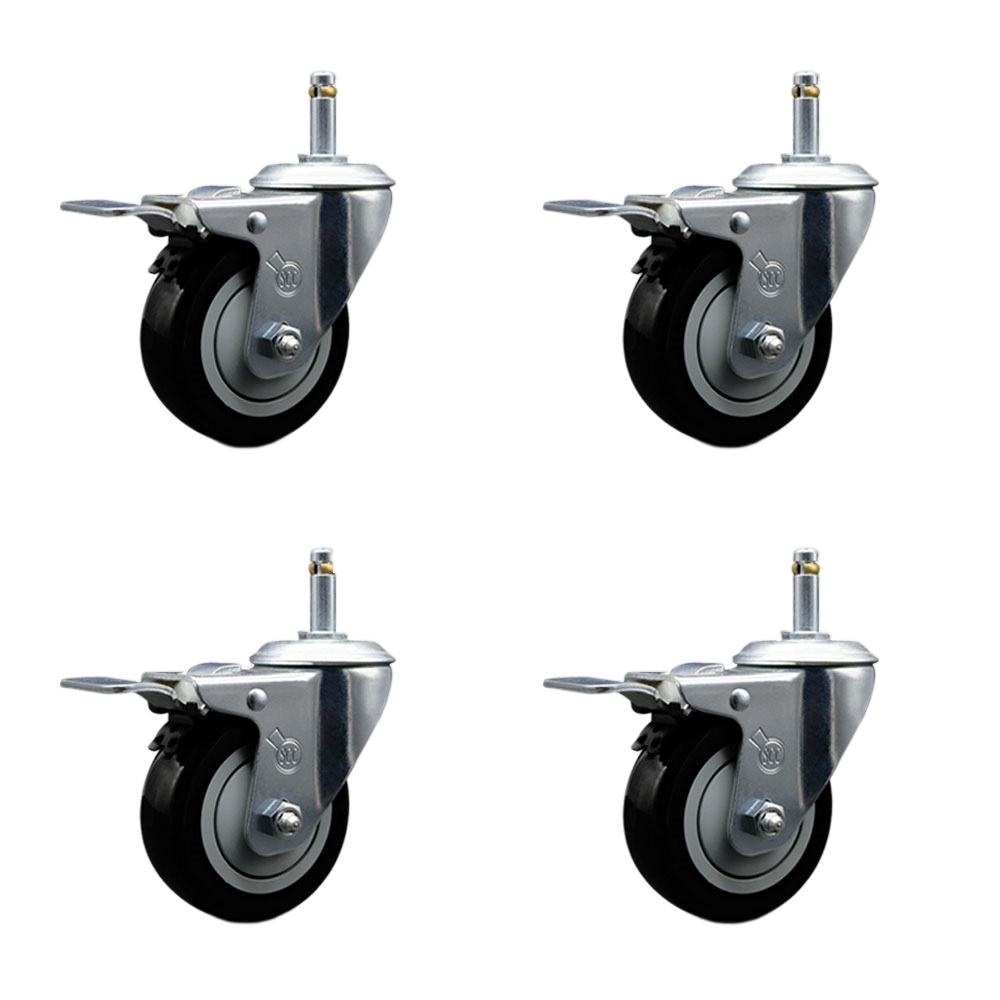 SCC-GRTTL20S3514-PPUB-BLK-716138-4 Polyurethane Swivel Grip Ring Stem Caster with 3.5 x 1.25 in. Black Wheels & 0.43 in. Stems - Set of 4