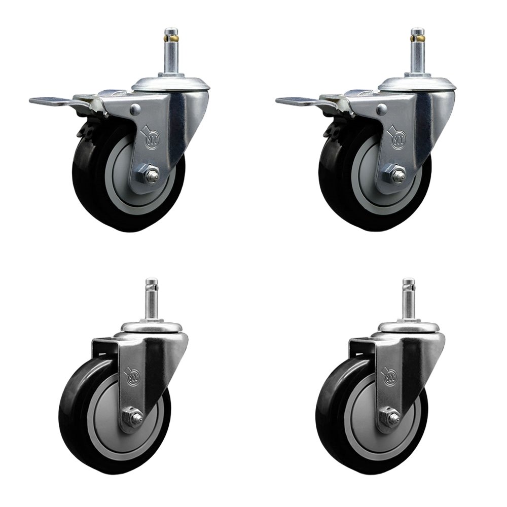 SCC-GRTTL20S414-PPUB-BLK-716138-2-S2 Polyurethane Swivel Grip Ring Stem Caster with 4 x 1.25 in. Black Wheels & 0.43 in. Stems - Set of 4