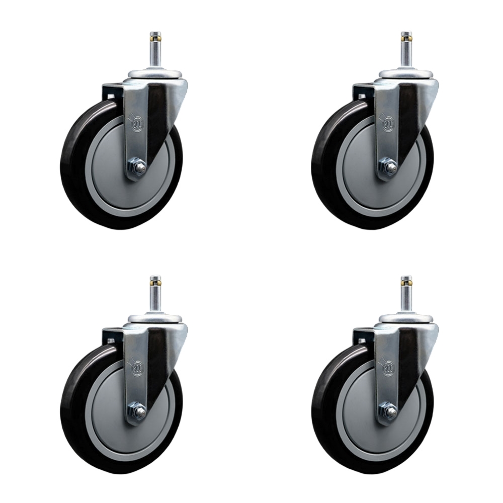 SCC-GR20S514-PPUB-BLK-716138-4 Polyurethane Swivel Grip Ring Stem Caster with 5 x 1.25 in. Black Wheels & 0.43 in. Stems - Set of 4