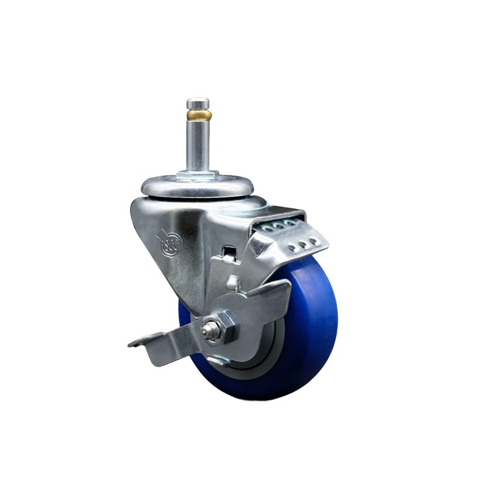 SCC-GR20S314-PPUB-BLUE-TLB-716138 Polyurethane Swivel Grip Ring Stem Caster with 3 x 1.25 in. Blue Wheel & 0.43 in. Stem & Top Locking Brake