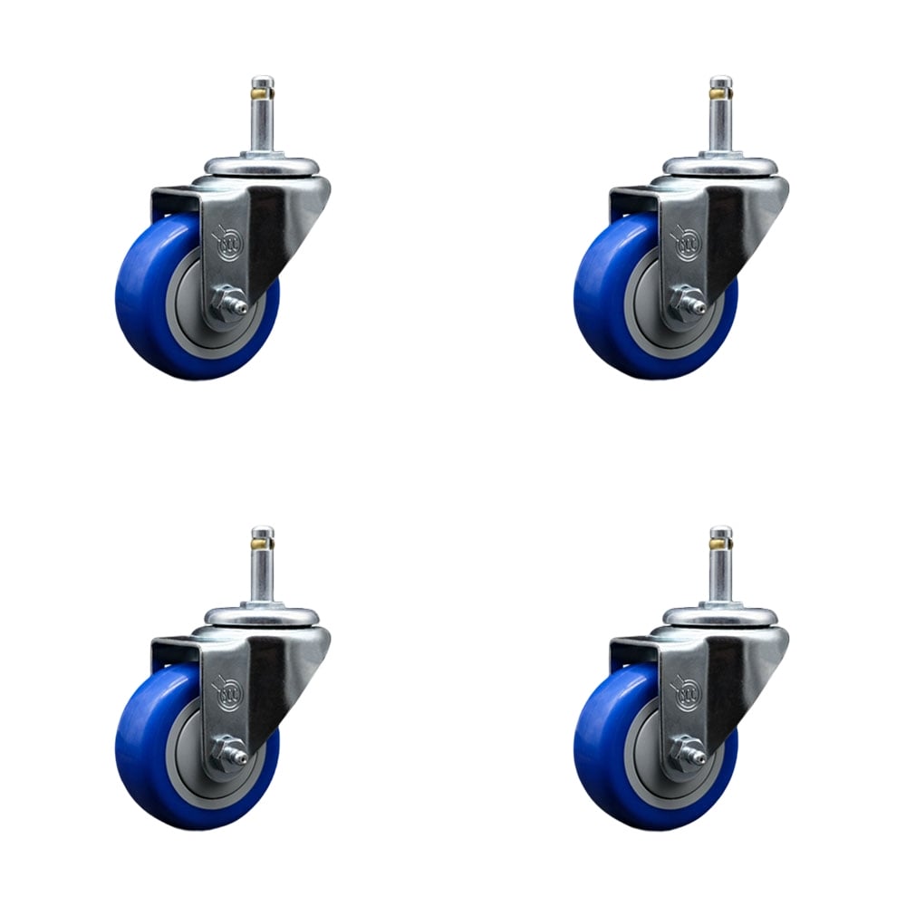 SCC-GR20S314-PPUB-BLUE-716138-4 Polyurethane Swivel Grip Ring Stem Caster with 3 x 1.25 in. Blue Wheels & 0.43 in. Stems - Set of 4