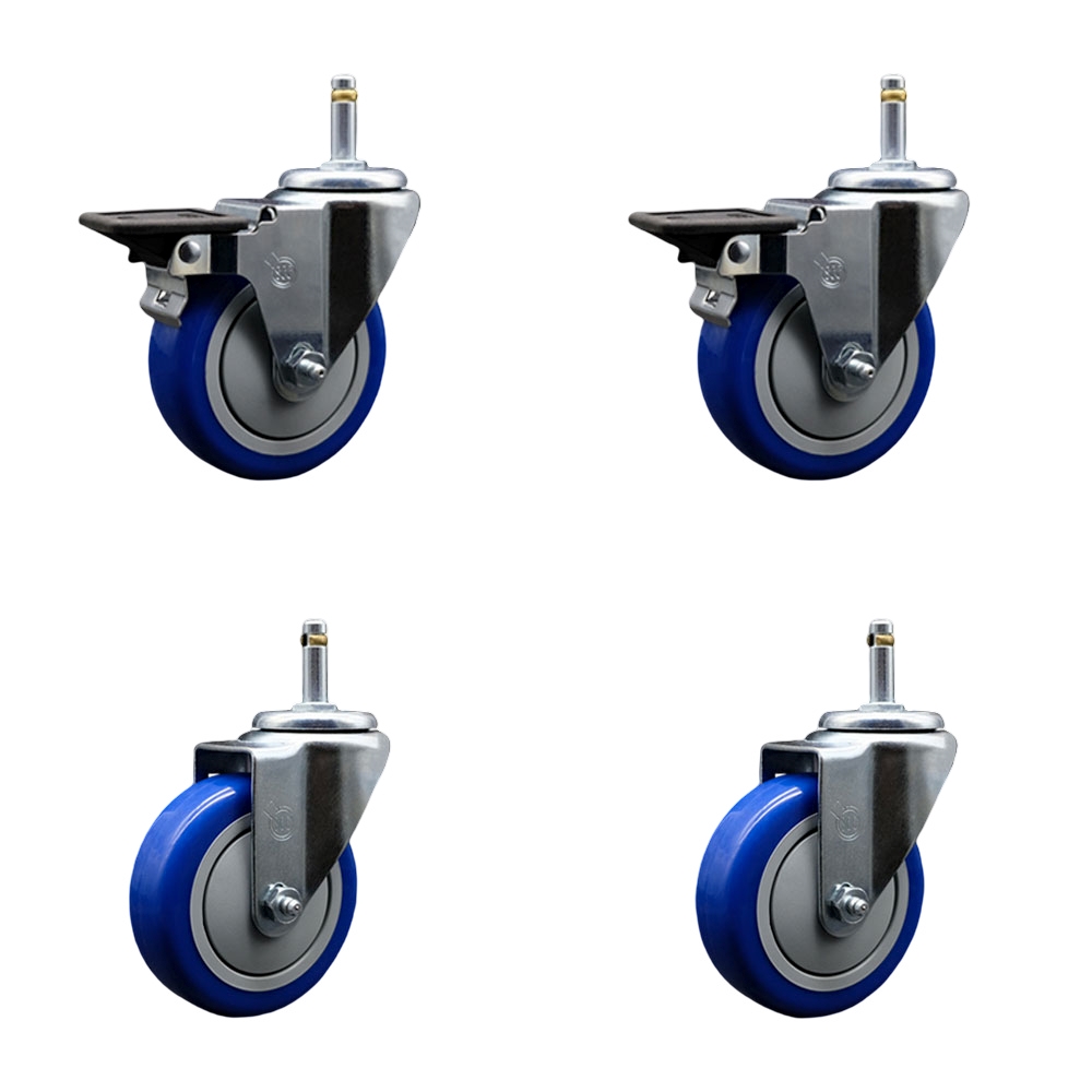 GR20S414-PPUB-BLUE-PLB-716138-2-S-2 Polyurethane Swivel Grip Ring Stem Caster with 4 x 1.25 in. Blue Wheels & 0.43 in. Stems - Set of 4