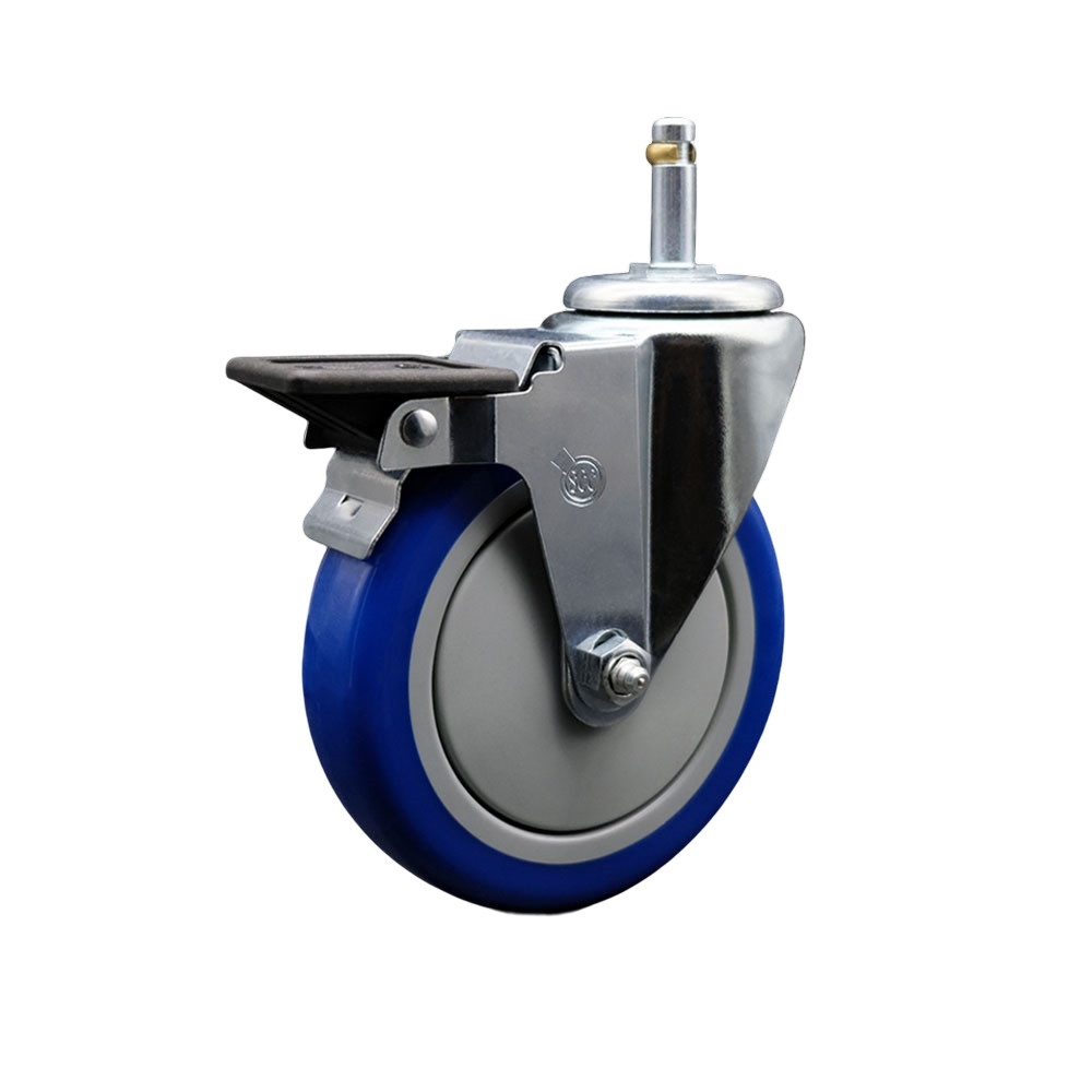 SCC-GR20S514-PPUB-BLUE-PLB-716138 Polyurethane Swivel Grip Ring Stem Caster with 5 x 1.25 in. Blue Wheel & 0.43 in. Stem & Posi Locking Brake