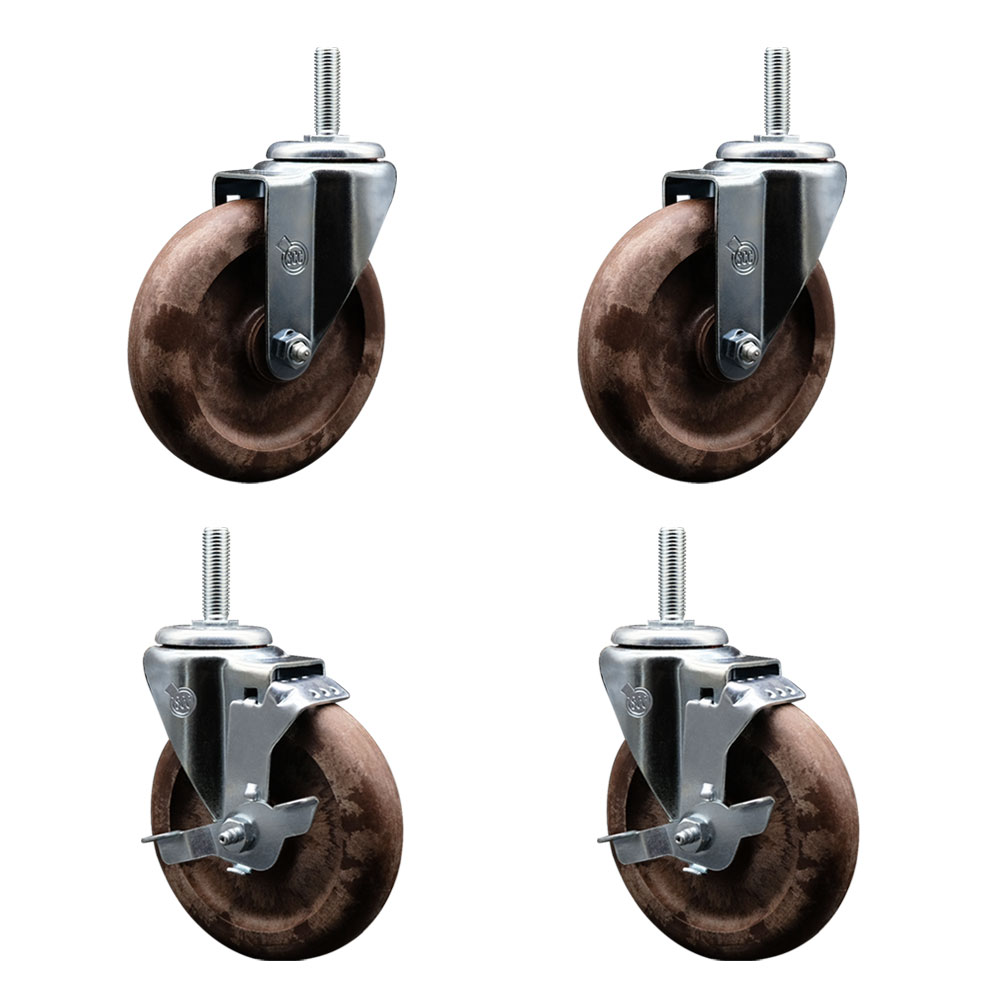 High Temperature Glass Filled Nylon Swivel Threaded Stem Caster with 5 x 1.25 in. Brown Wheels & 0.75 in. Stems - Set of 4