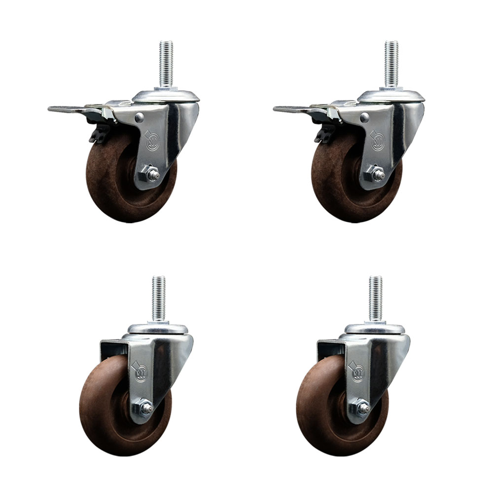 High Temperature Glass Filled Nylon Swivel Threaded Stem Caster with 3.5 x 1.25 in. Brown Wheels & 0.63 in. Stems - Set of 4