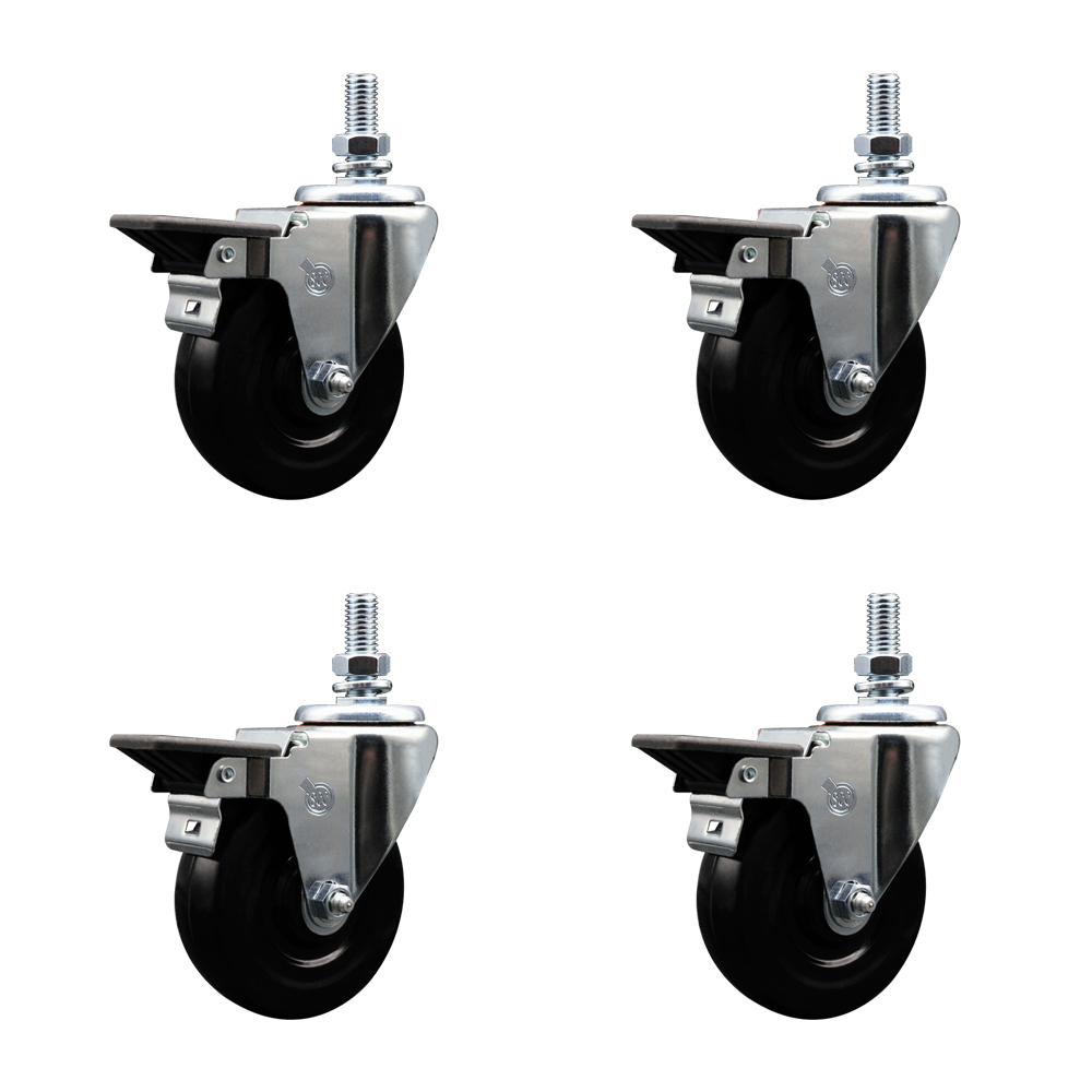 SCC-TS20S414-HRS-PLB-121315-4 Hard Rubber Swivel Threaded Stem Caster with 4 x 1.25 in. Black Wheels & 0.5 in. Stems - Set of 4