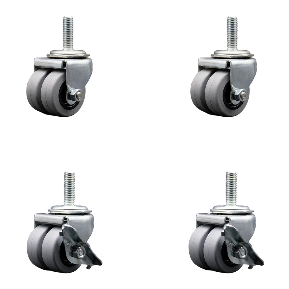 SCC-DWTS04S21316-TPRS-121315-2-SLB-2 Swivel Threaded Stem Caster 2 in. Dual Wheels 0.5 in. 13 TPI by 1.5 in. Threaded Stem