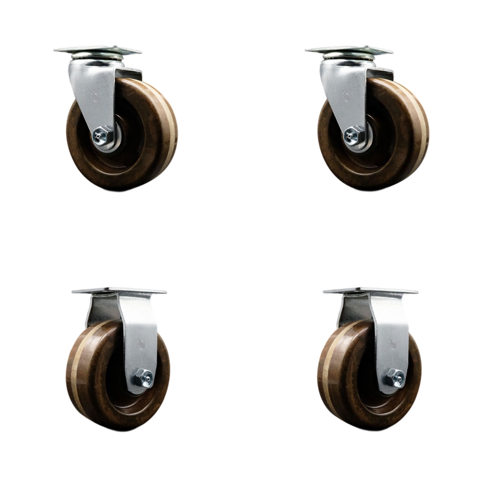 SCC-20S420-PHBZHT-2-R-2 Swivel & Rigid Plate Caster Set Black 4 in. by 2 in. High Temperature Phenolic Wheel Bronze Bearing