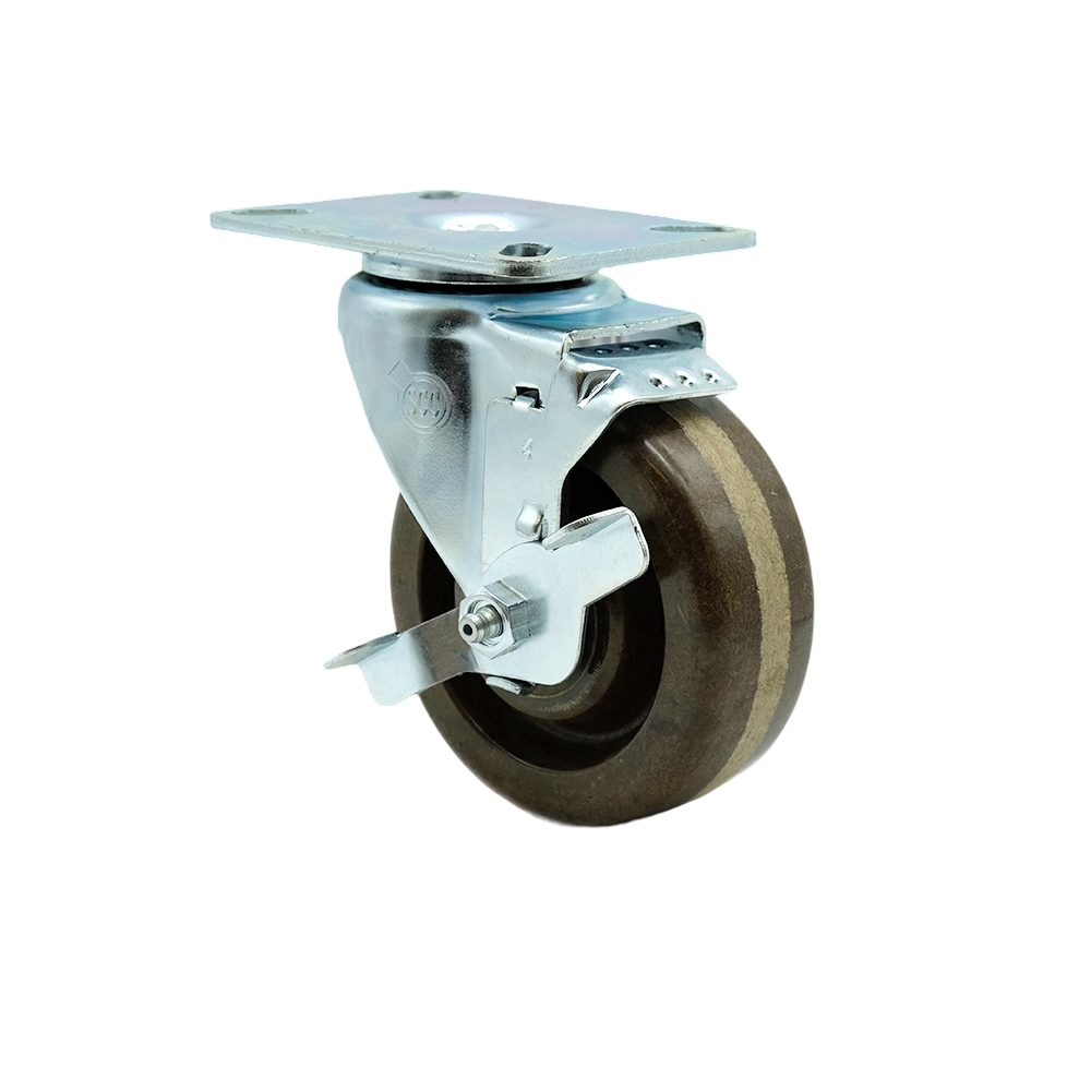 SCC-20S415-PHRHT-TP2-TLB High Temperature Swivel Caster with Top Lock Brake & 4 in. High Temperature Phenolic Wheel 3.13 x 4.13 in. Overall Top Plate