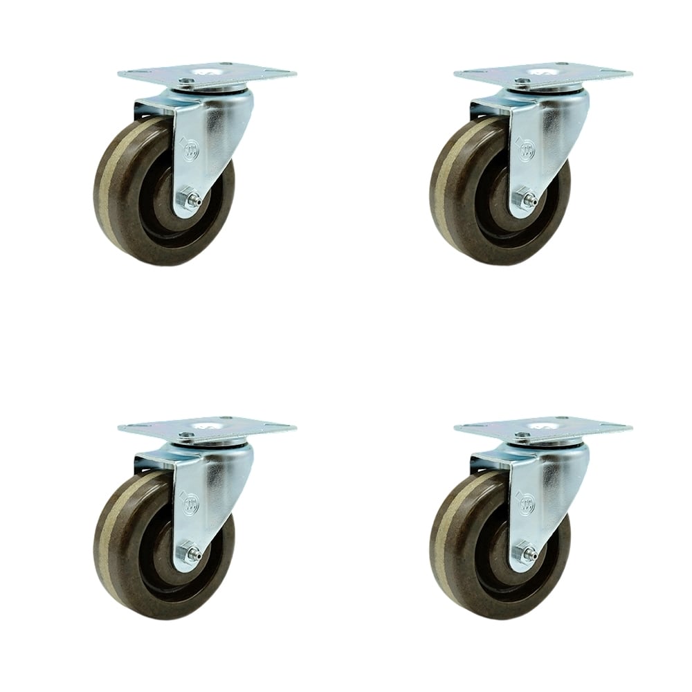 SCC-20S415-PHRHT-TP2-4 High Temperature Swivel Caster with 4 in. High Temperature Phenolic Wheel 3.13 x 4.13 in. Overall Top Plate - Set of 4