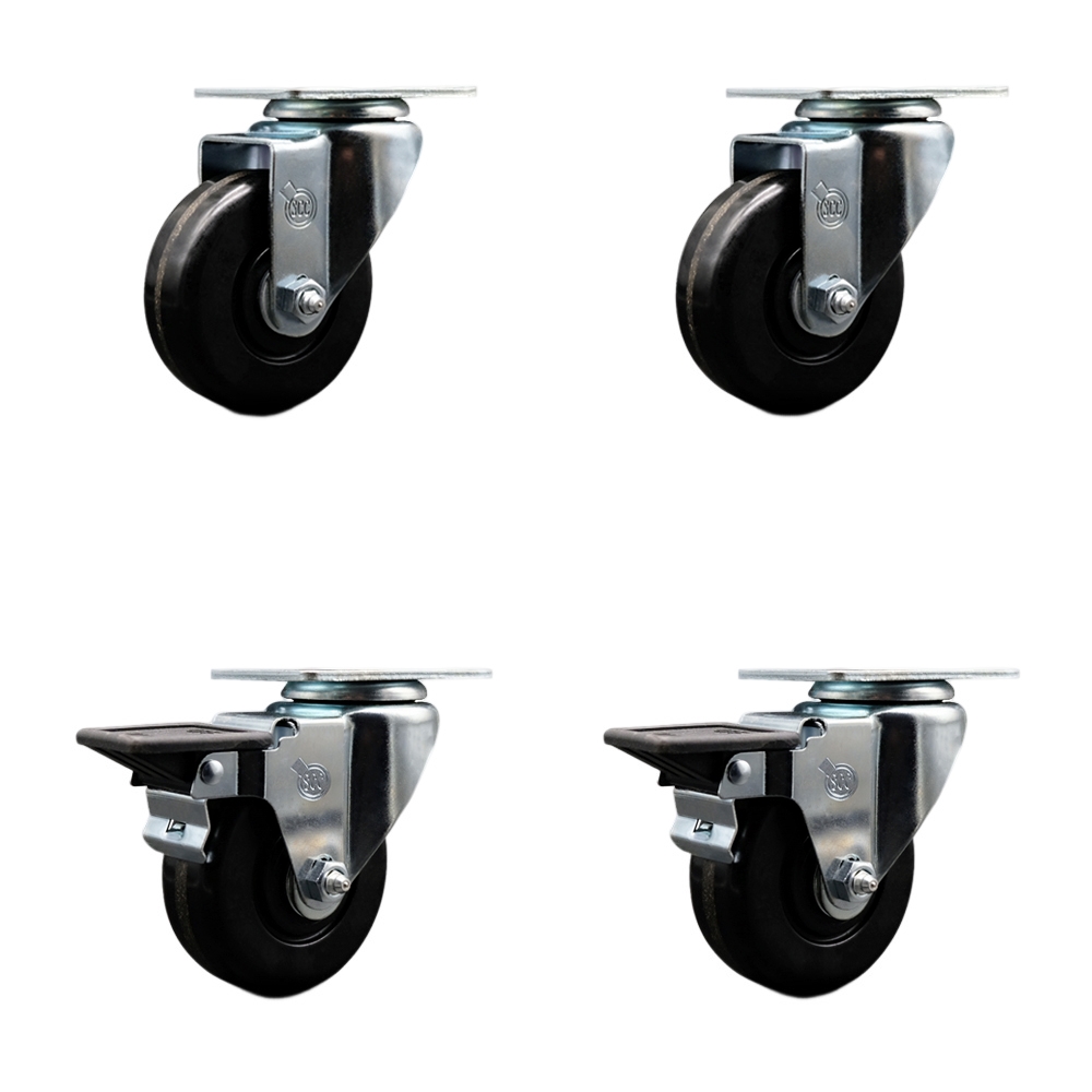 SCC-20S3514-PHS-2-PLB-2 Phenolic Swivel Top Plate Caster with 3.5 in. Black Wheels - Set of 4