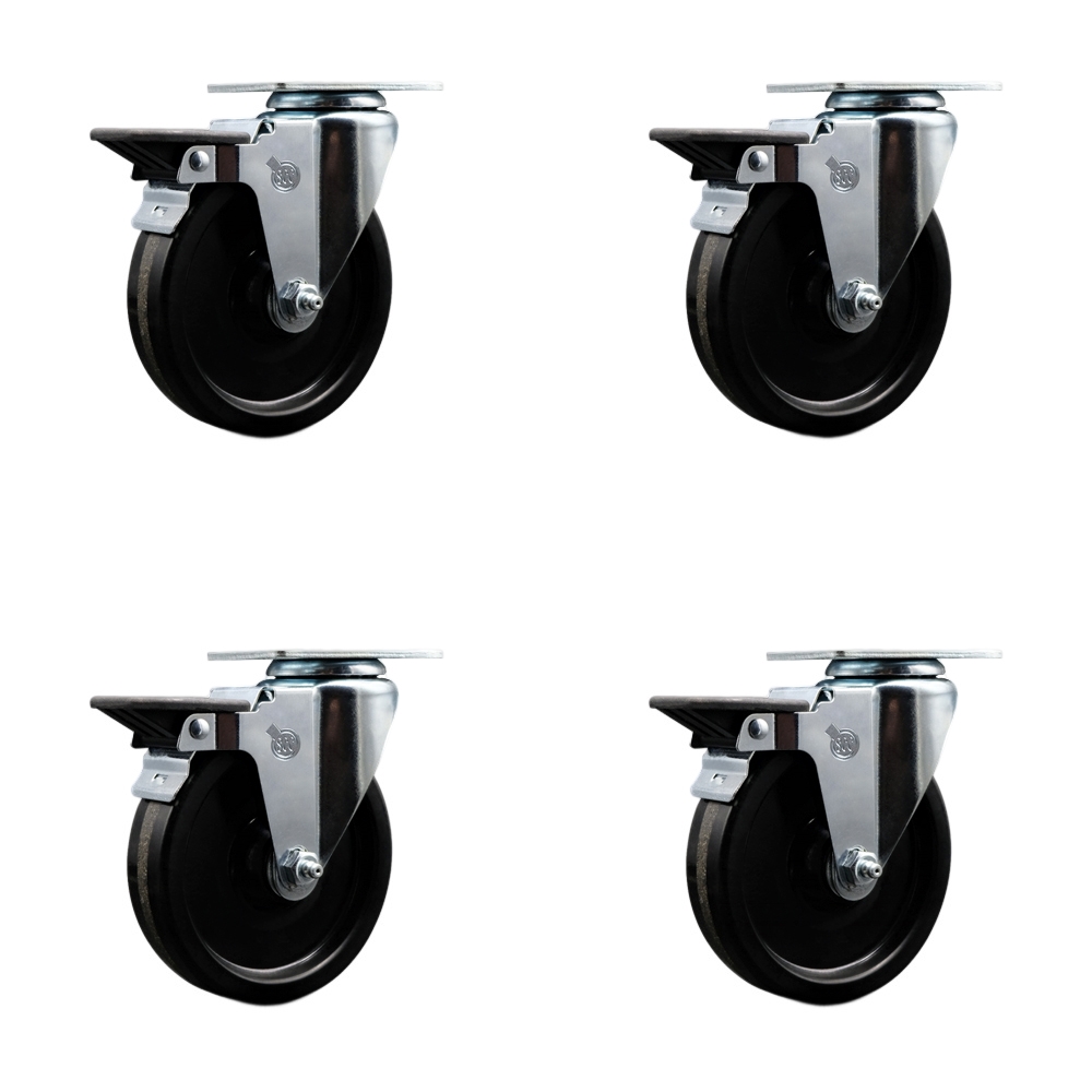 SCC-20S514-PHS-PLB-4 Phenolic Swivel Top Plate Caster with 5 in. Black Wheels - Set of 4