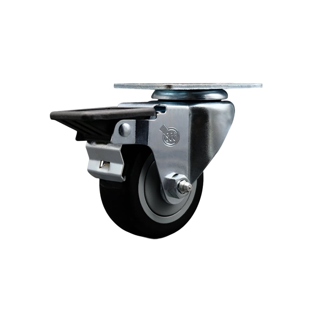 SCC-20S314-PPUB-BLK-PLB Polyurethane Swivel Top Plate Swivel Caster with 3 in. Black Wheel & Posi Locking Brake