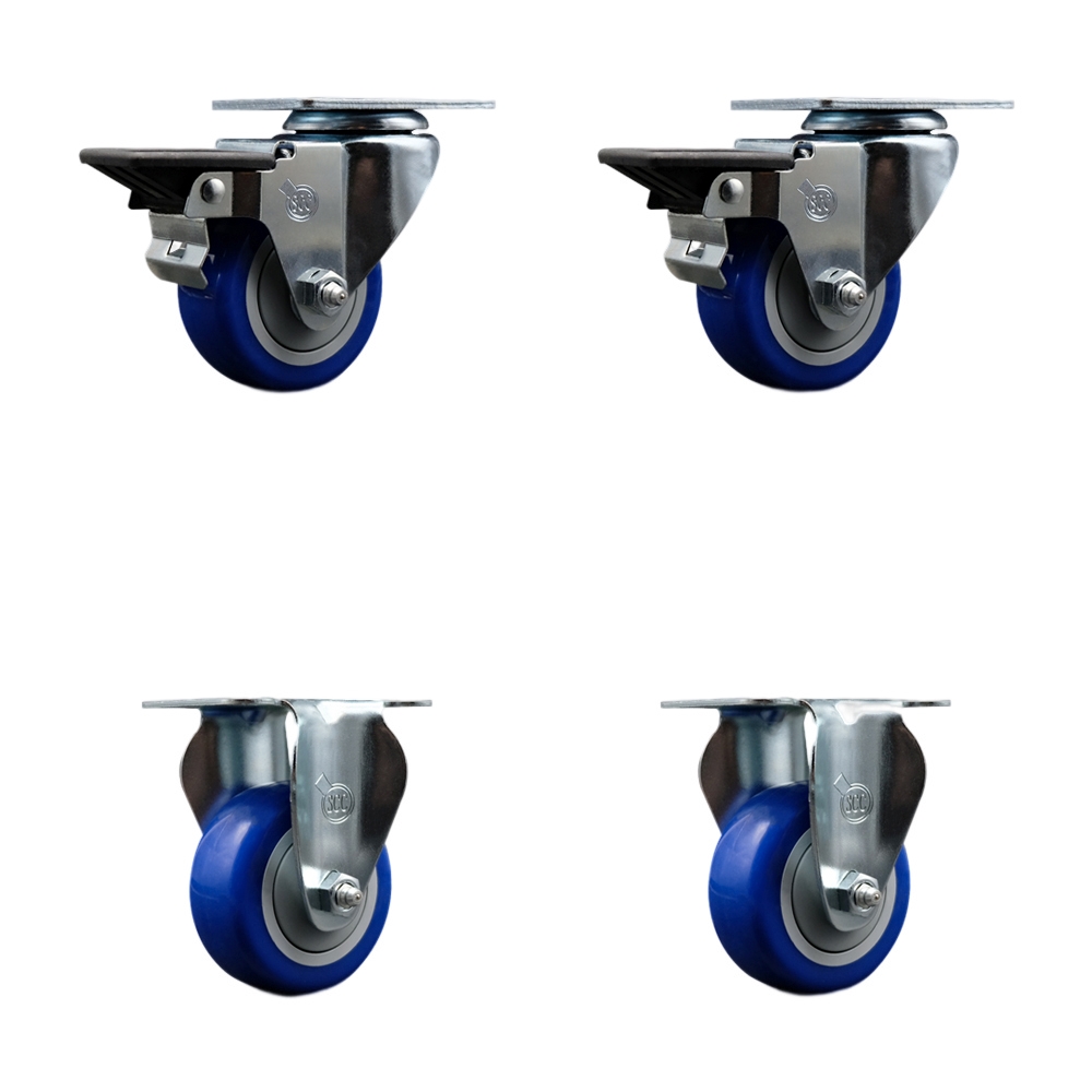 SCC-20S314-PPUB-BLUE-PLB-2-R-2 Polyurethane Swivel Top Plate Caster with 3 in. Blue Wheels - Set of 4