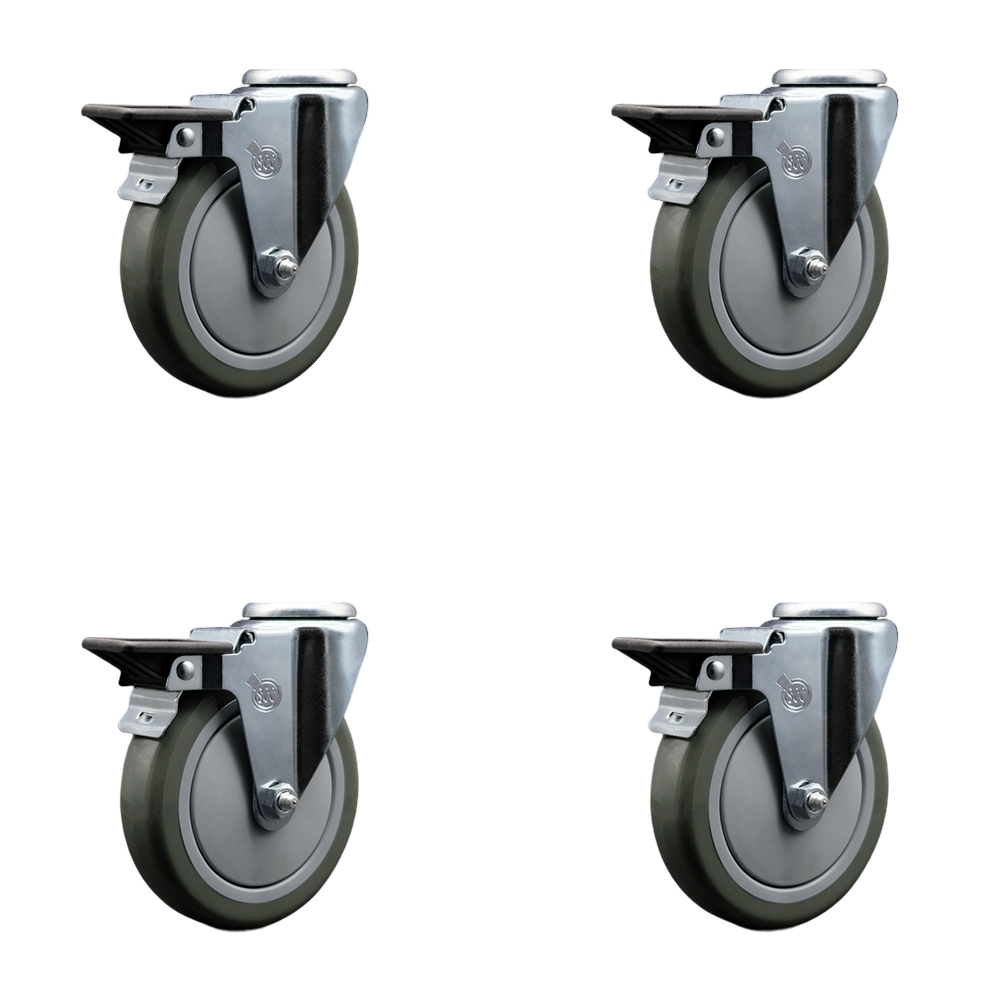 SCC-BH20S514-PPUB-PLB-4 Polyurethane Swivel Bolt Hole Caster with 5 x 1.25 in. Gray Wheels - Set of 4