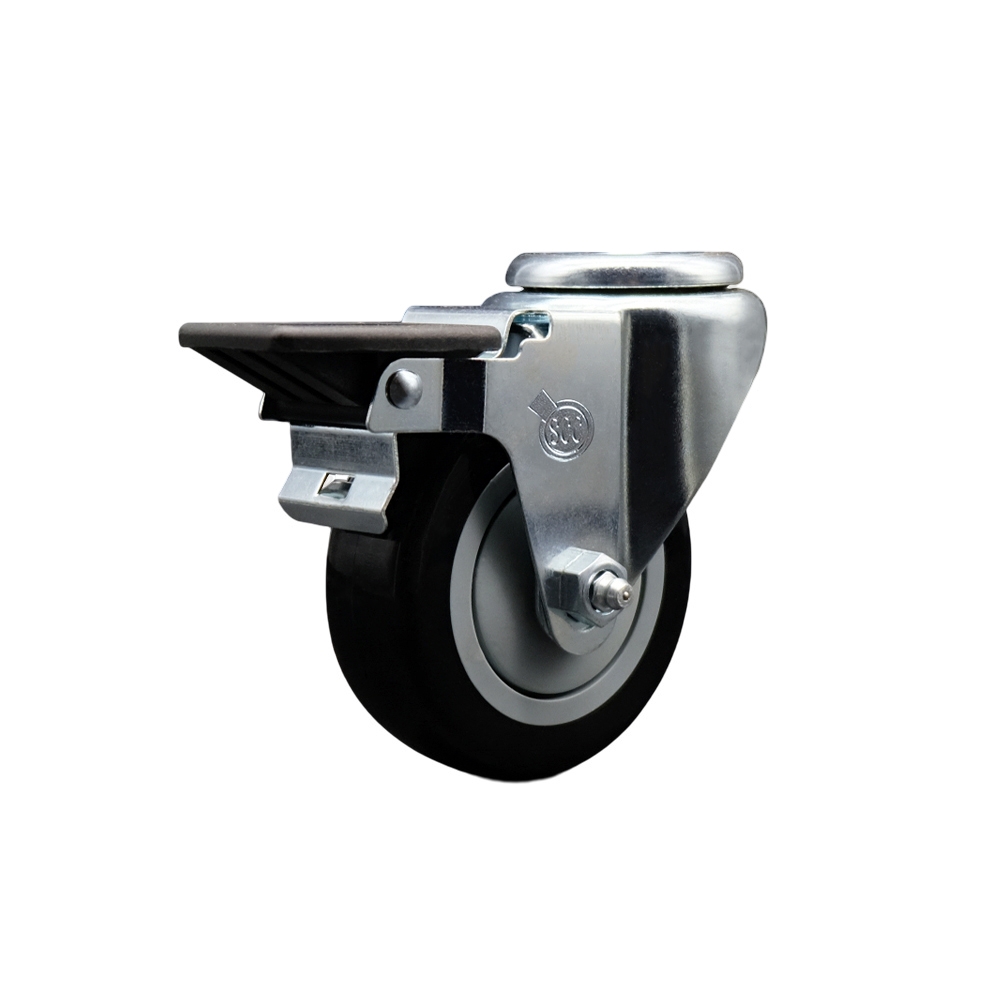 SCC-BH20S3514-PPUB-BLK-PLB Polyurethane Swivel Bolt Hole Caster with 3.5 x 1.25 in. Black Wheel & Posi Locking Brake