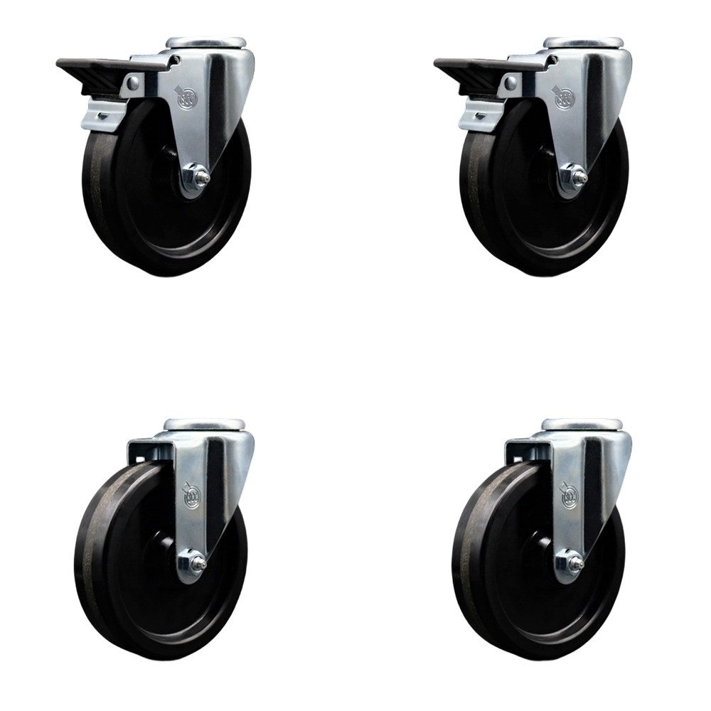 SCC-BH20S514-PHS-PLB-2-S-2 Phenolic Swivel Bolt Hole Caster with 5 x 1.25 in. Black Wheels - Set of 4