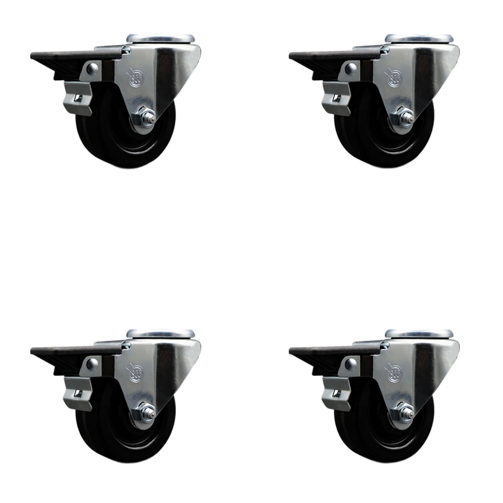 SCC-BH20S314-PHR-PLB-4 Phenolic Swivel Bolt Hole Caster with Roller Bearing with 3 x 1.25 in. Black Wheels - Set of 4