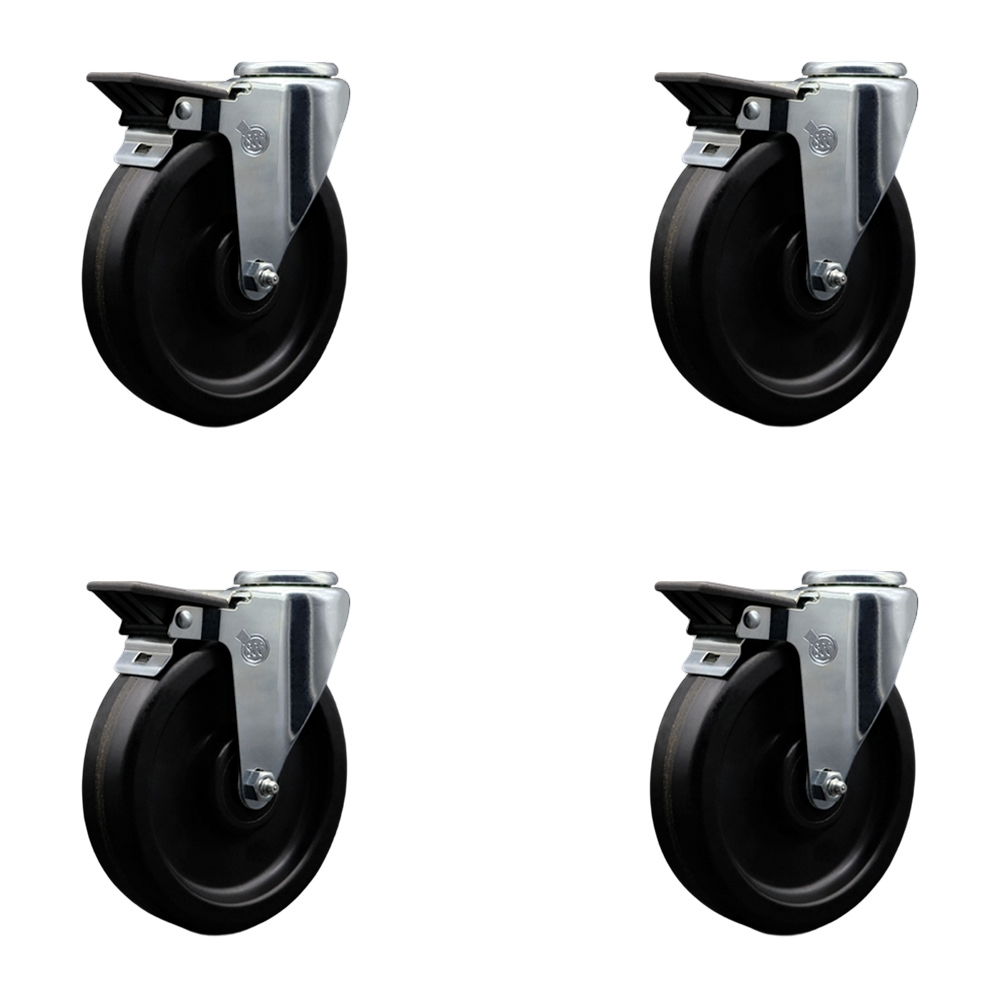SCC-BH20S615-PHR-PLB-4 Phenolic Swivel Bolt Hole Caster with Roller Bearing with 6 x 1.5 in. Black Wheels - Set of 4
