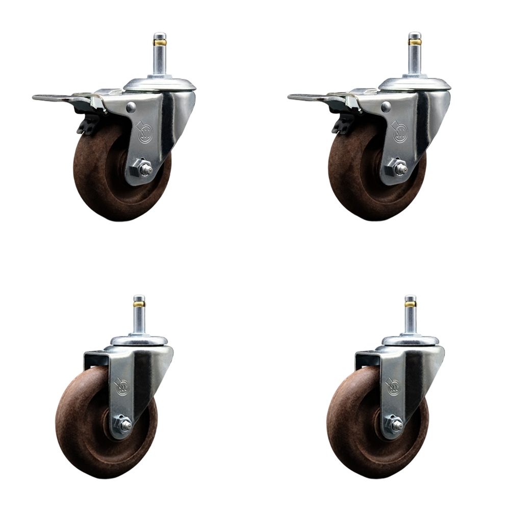 High Temperature Glass Filled Nylon Swivel Grip Ring Stem Caster with 4 x 1.25 in. Brown Wheels & 0.43 in. Stems - Set of 4
