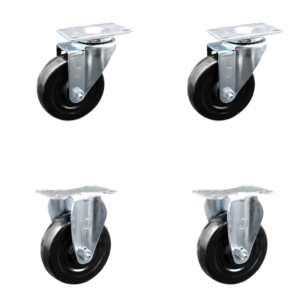 SCC-20S414-HRS-TP2-2-R-2 Swivel Caster with 2 Rigid Casters 4 in. Hard Rubber Wheel 3.13 x 4.13 in. Overall Top Plate - Set of 4