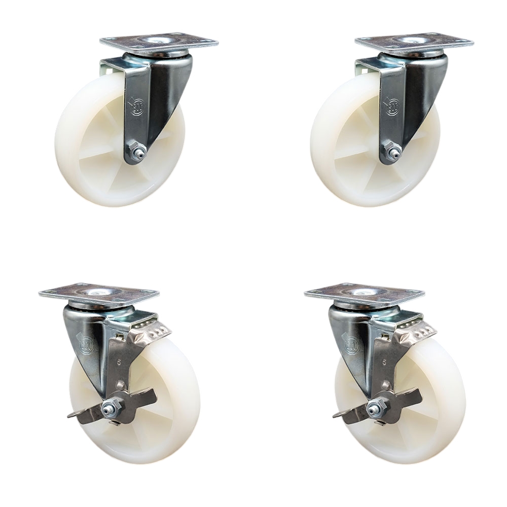Swivel Casters - Nylon Wheels - Set of 4 - 5in. Diameter