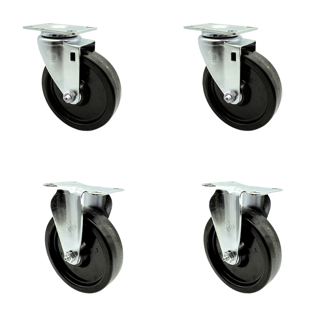 SCC-20S514-PHS-TP3-2-R-2 Swivel Caster with 2 Rigid Casters 5 in. Phenolic Wheel 4 x 4.5 in. Overall Top Plate - Set of 4
