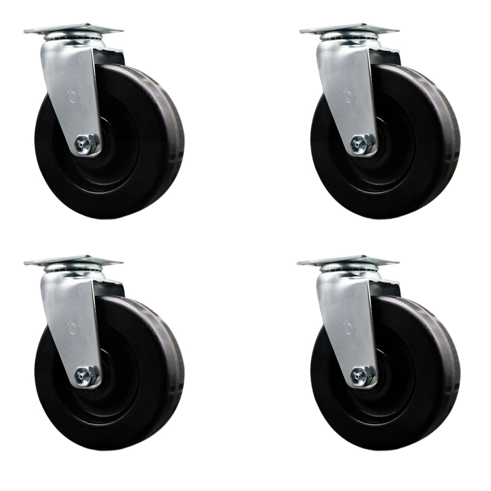 SCC-20S620-PHB-4 Swivel Top Plate Caster Set Black 6 in. by 2 in. Phenolic Wheel Ball Bearing