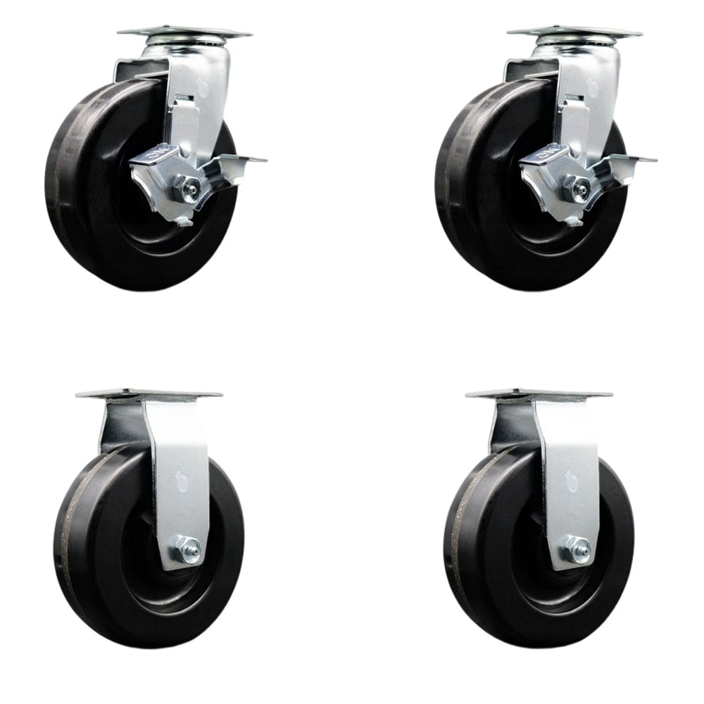 SCC-20S620-PHB-TLB-2-R-2 Swivel & Rigid Plate Caster Set Black 6 in. by 2 in. Phenolic Wheel Ball Bearing