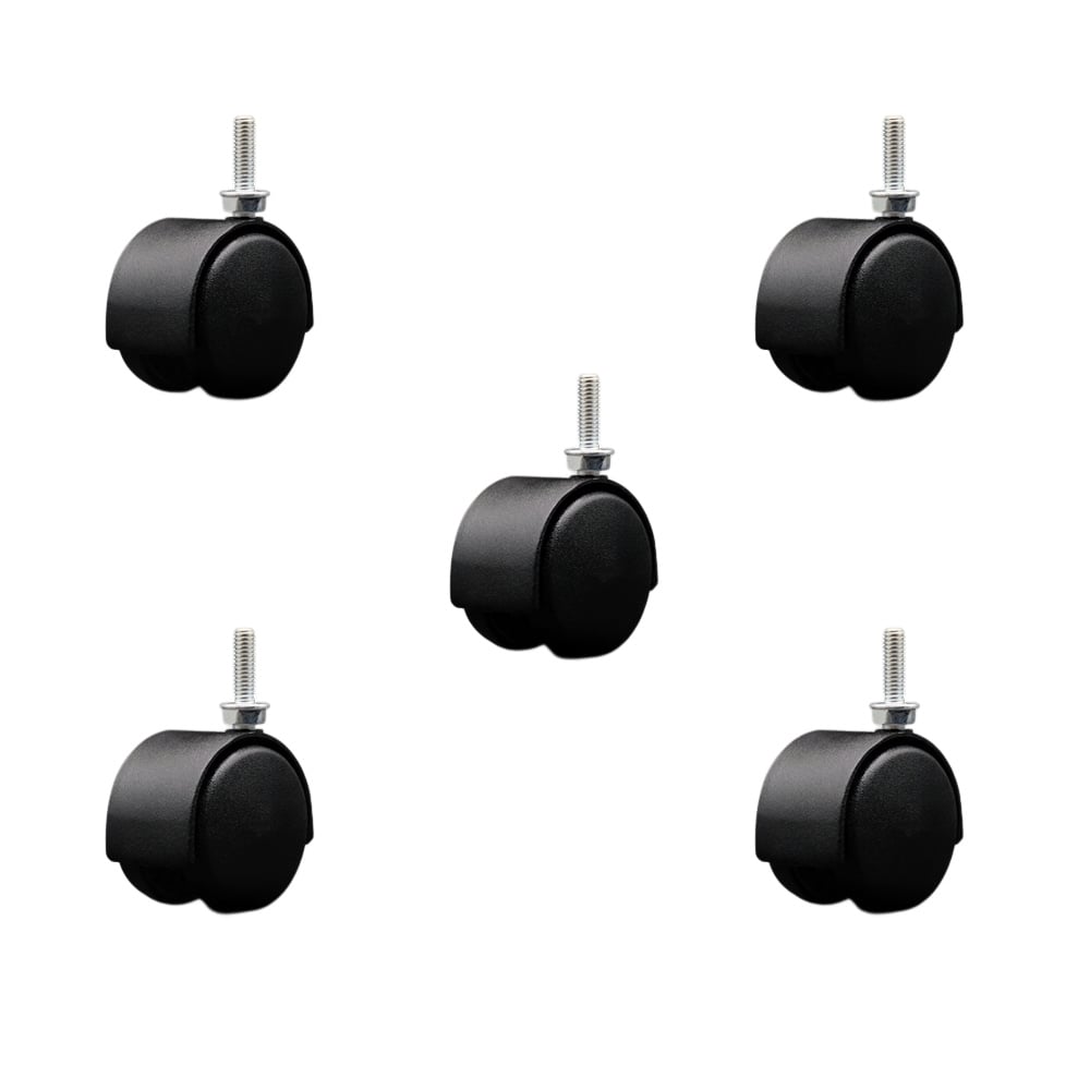 SCC-TS02S50D-NYS-FB-5161810-5 2 in. Flat Black Metal Hooded Twin Office Chair Wheel 0.31 in. 18 TPI by 1 in. Threaded Stems - Set of 5