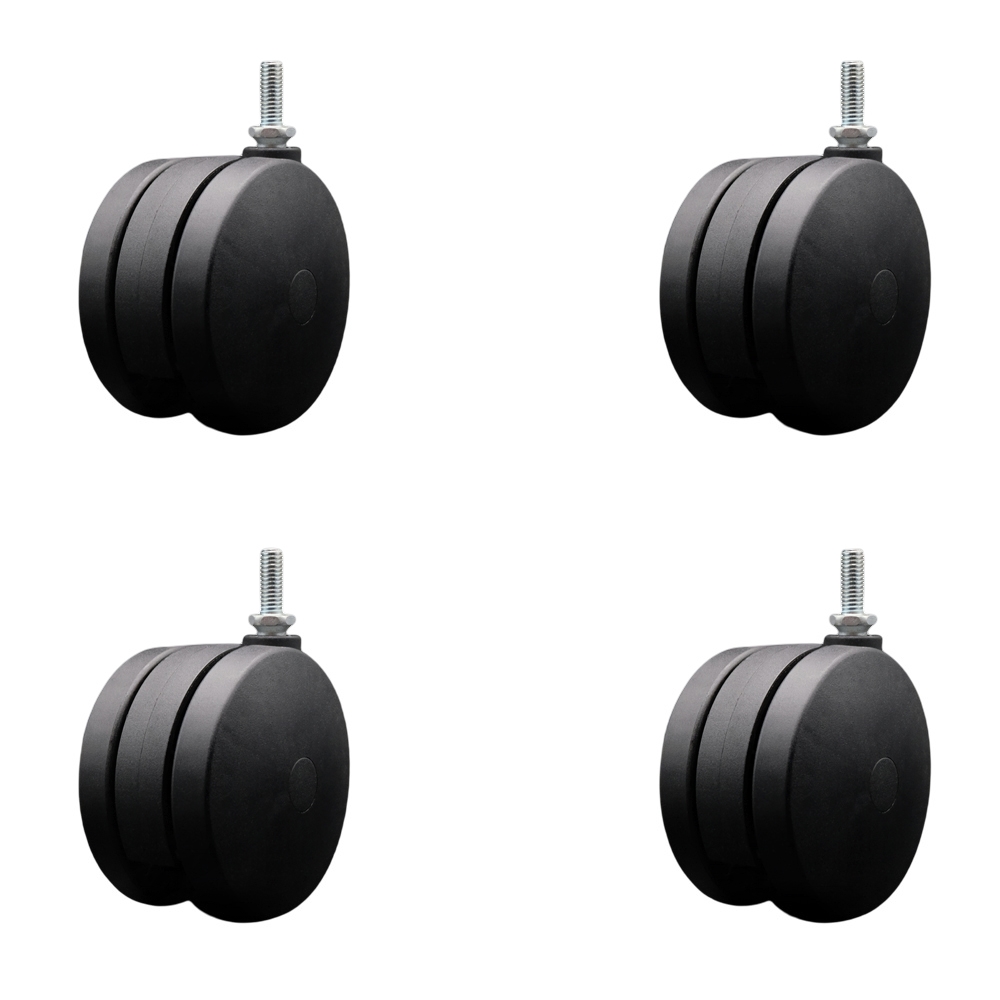 SCC-UHTS02S100-NYS-381610-4 4 in. Extra Large Heavy Duty Office Chair Wheels Nylon Twin Wheels 0.375 in. 16 TPI by 1 in. Threaded Stems - Set of 4