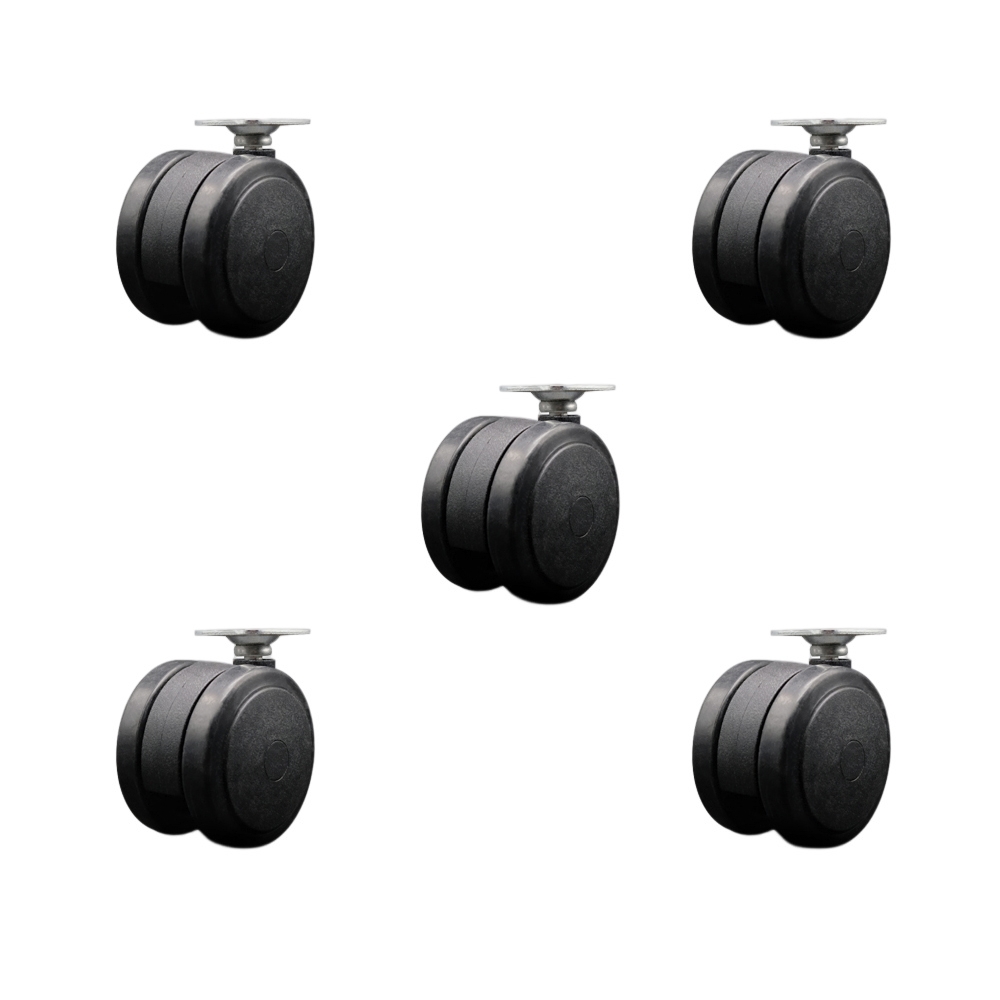 2.38 in. Floor Safe Office Chair Wheels Black Non-Marking Thermoplastic Rubber Twin Wheels 1.5 in. by 1.5 in. Overall Top Plate - Set of 5