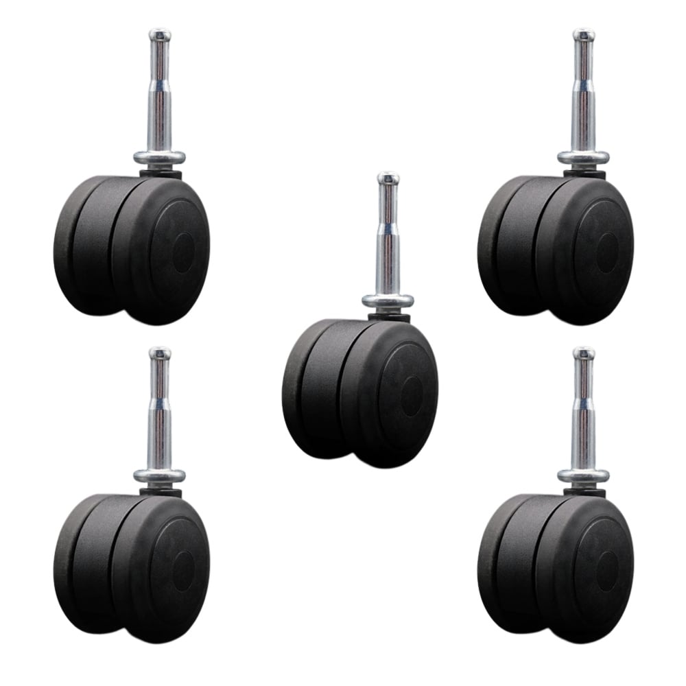 SCC-GN02S75-TPR-BLK-5 3 in. Heavy Duty Floor Safe Office Chair Wheels Black Non-Marking Twin Wheels 0.31 in. Grip Neck Stems - Set of 5