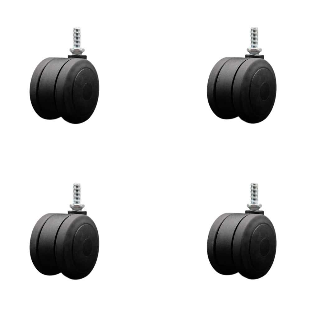 3 in. Extra Large Heavy Duty Floor Safe Office Chair Wheels Black Non-Marking Twin Wheels 0.38 in. - 16 TPI x 1 in. Threaded Stems - Set of 4