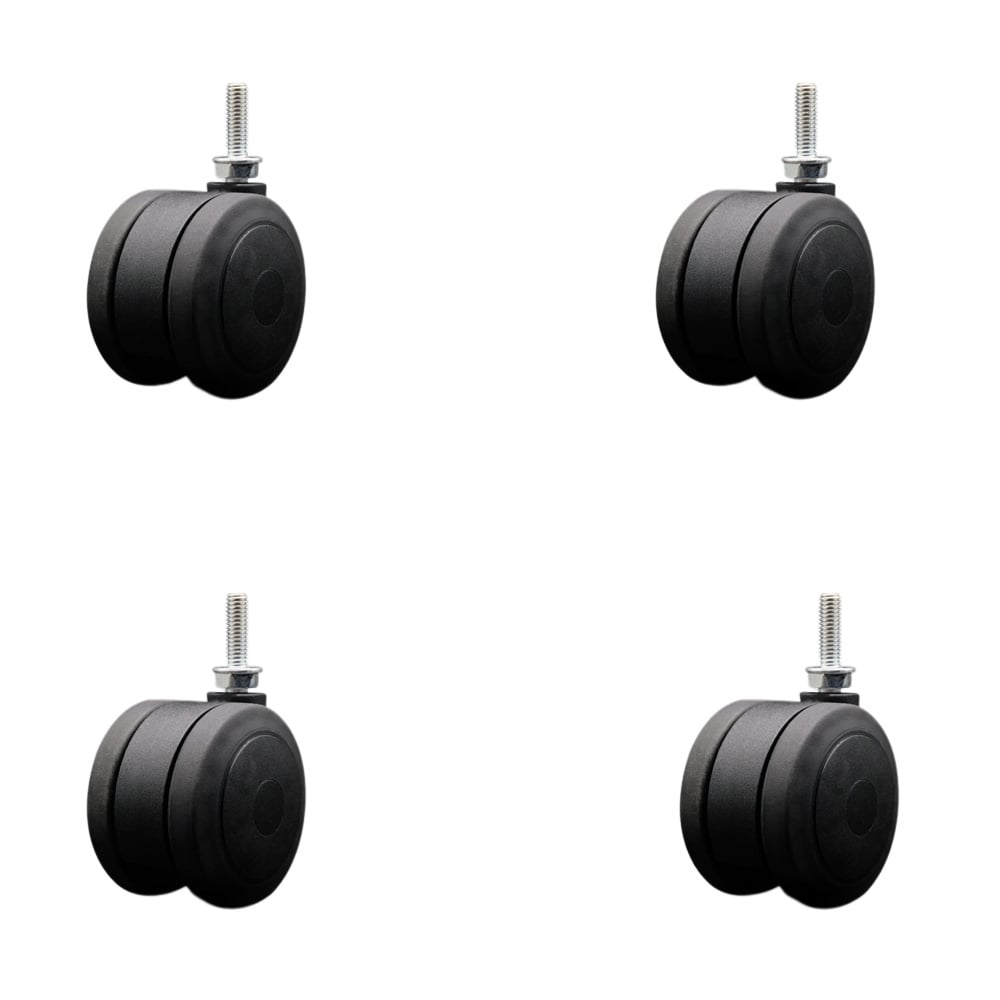 3 in. Extra Large Heavy Duty Floor Safe Office Chair Wheels Black Non-Marking Twin Wheels 0.31 in. - 18 TPI x 1 in. Threaded Stems - Set of 4
