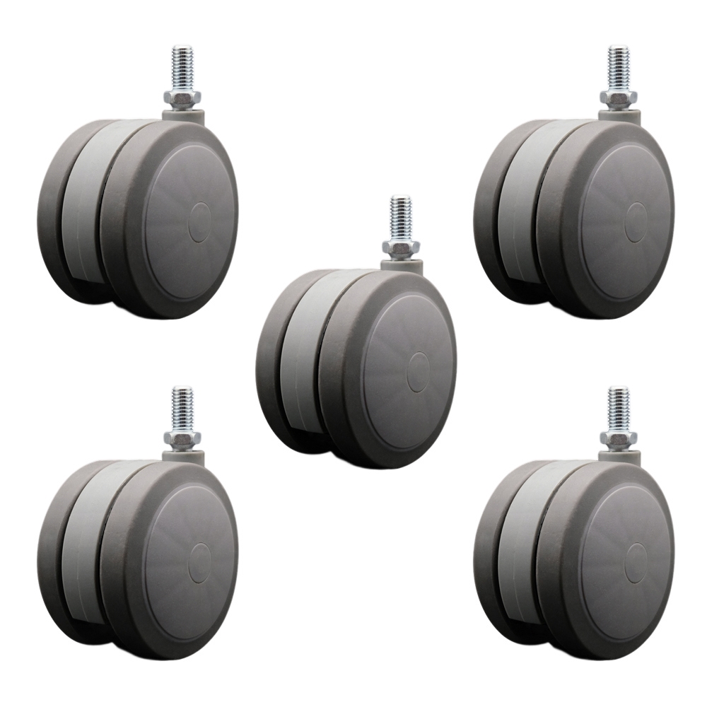 4 in. Extra Large Heavy Duty Floor Safe Office Chair Wheels Gray Non-Marking Twin Wheels 0.5 in. - 13 TPI x 1 in. Threaded Stems - Set of 5