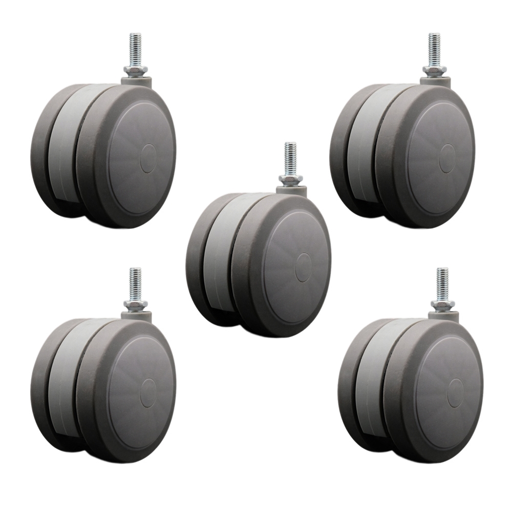 4 in. Extra Large Heavy Duty Floor Safe Office Chair Wheels Gray Non-Marking Twin Wheels 0.38 in. - 16 TPI x 1 in. Threaded Stems - Set of 5