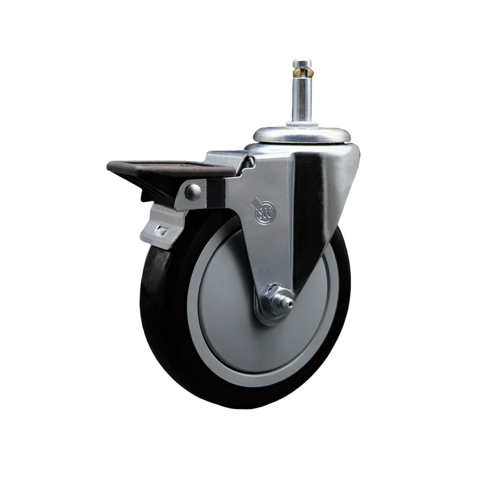 SCC-GR20S514-PPUB-BLK-PLB-716138 Polyurethane Swivel Grip Ring Stem Caster with 5 x 1.25 in. Black Wheel & 0.43 in. Stem & Posi Locking Brake