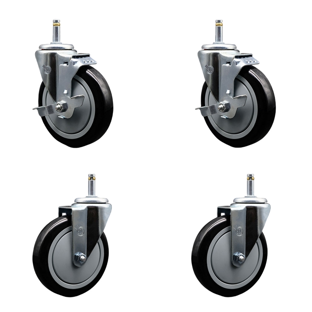 SCC-GR20S514-PPUB-BLK-TLB-716138-2S2 Polyurethane Swivel Grip Ring Stem Caster with 5 x 1.25 in. Black Wheels & 0.43 in. Stems - Set of 4