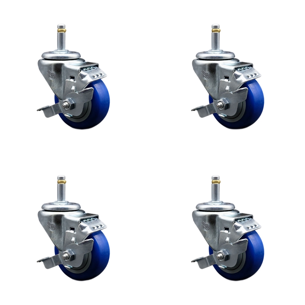 SCC-GR20S314-PPUB-BLUE-TLB-716138-4 Polyurethane Swivel Grip Ring Stem Caster with 3 x 1.25 in. Blue Wheels & 0.43 in. Stems - Set of 4