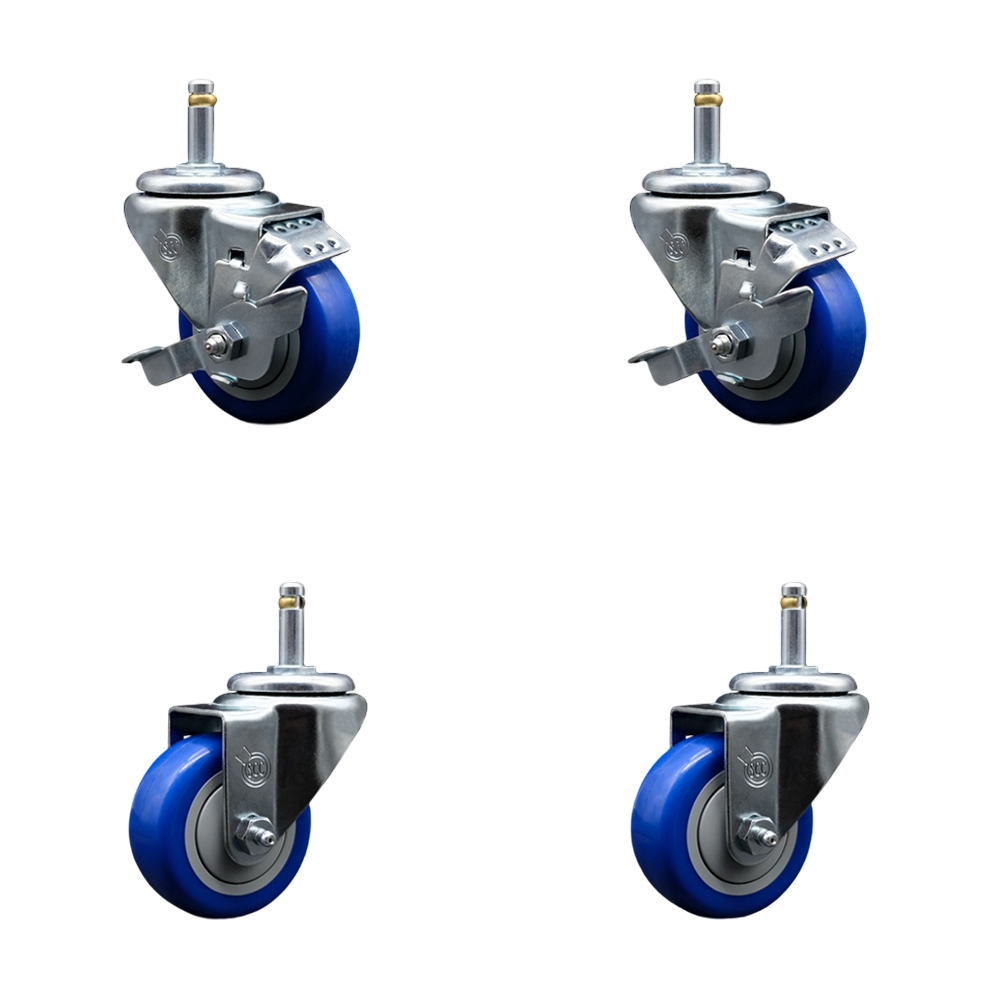 GR20S314-PPUB-BLUE-TLB-716138-2-S-2 Polyurethane Swivel Grip Ring Stem Caster with 3 x 1.25 in. Blue Wheels & 0.43 in. Stems - Set of 4