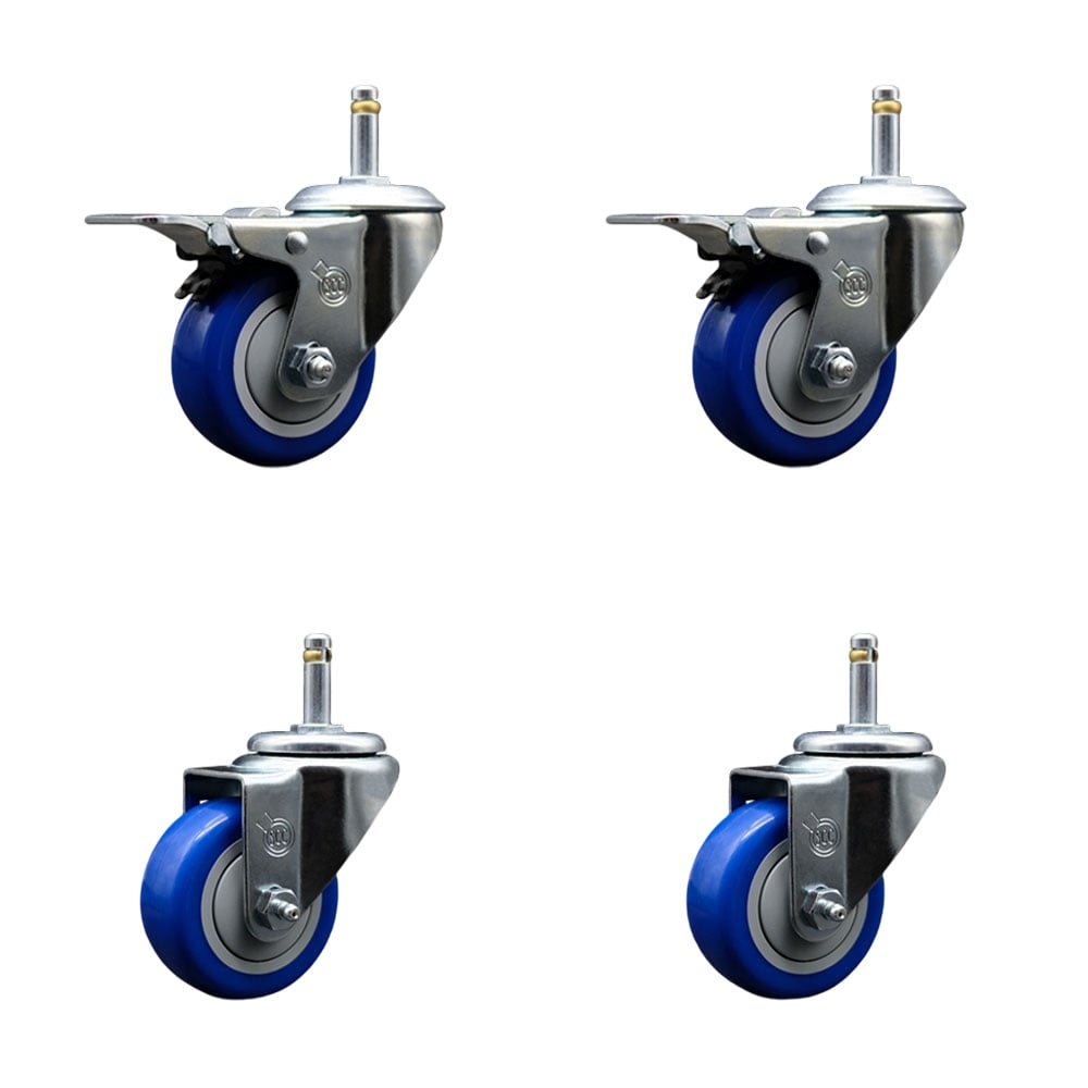 SCC-GRTTL20S314-PPUB-BLUE-716138-2S2 Polyurethane Swivel Grip Ring Stem Caster with 3 x 1.25 in. Blue Wheels & 0.43 in. Stems - Set of 4