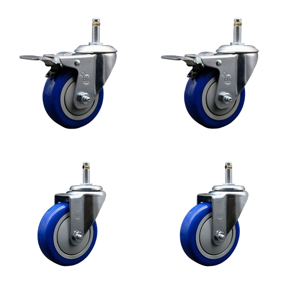 SCC-GRTTL20S414-PPUB-BLUE-716138-2S2 Polyurethane Swivel Grip Ring Stem Caster with 4 x 1.25 in. Blue Wheels & 0.43 in. Stems - Set of 4