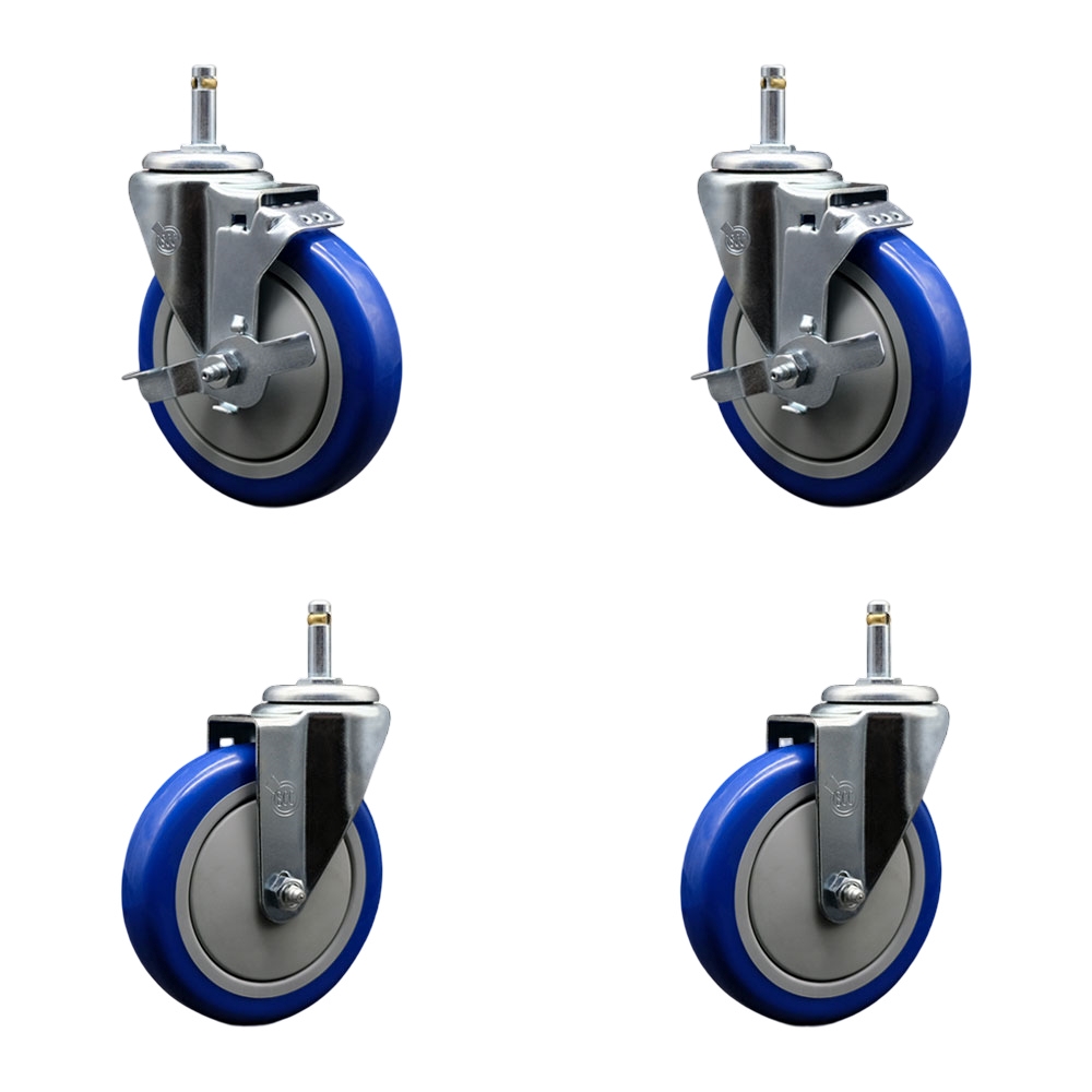 GR20S514-PPUB-BLUE-TLB-716138-2-S-2 Polyurethane Swivel Grip Ring Stem Caster with 5 x 1.25 in. Blue Wheels & 0.43 in. Stems - Set of 4