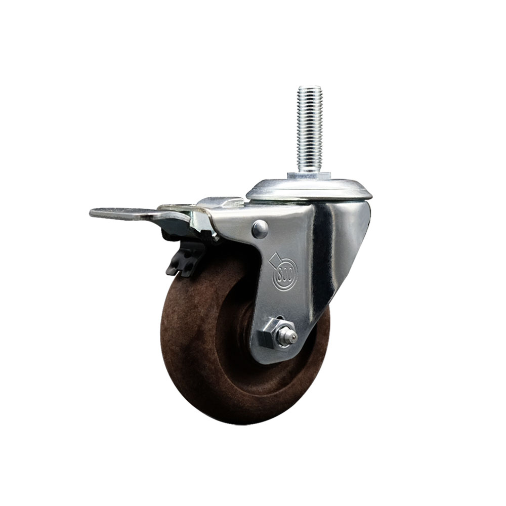High Temperature Glass Filled Nylon Swivel Threaded Stem Caster with 4 x 1.25 in. Brown Wheel & 0.75 in. Stem & Total Locking Brake