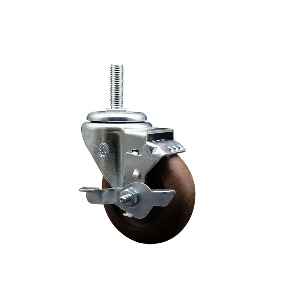 High Temperature Glass Filled Nylon Swivel Threaded Stem Caster with 3.5 x 1.25 in. Brown Wheel & 0.63 in. Stem & Top Locking Brake
